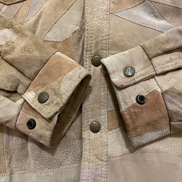 Patchwork Suede Jacket L | Genuine Leather, 70s Western Boho, Lined, Snap Front - Picture 5 of 8